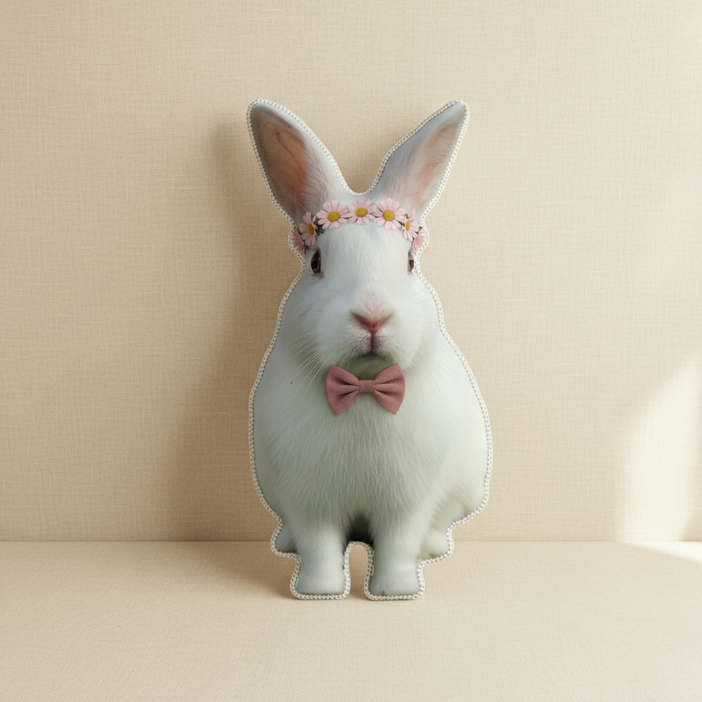 after — “Bunny with a flower crown and a bow tie”