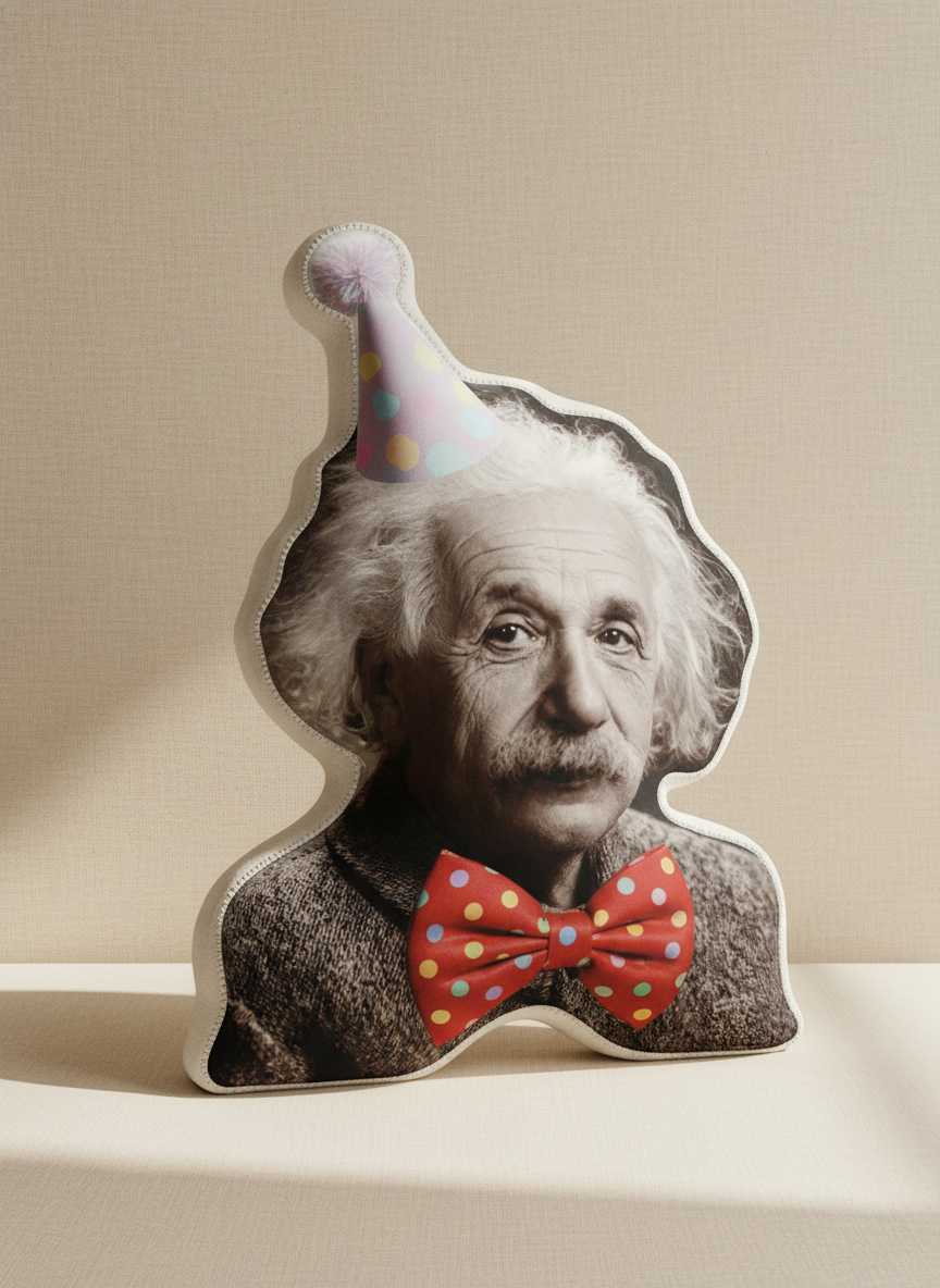 after — “Einstein in a party hat and silly bow tie”